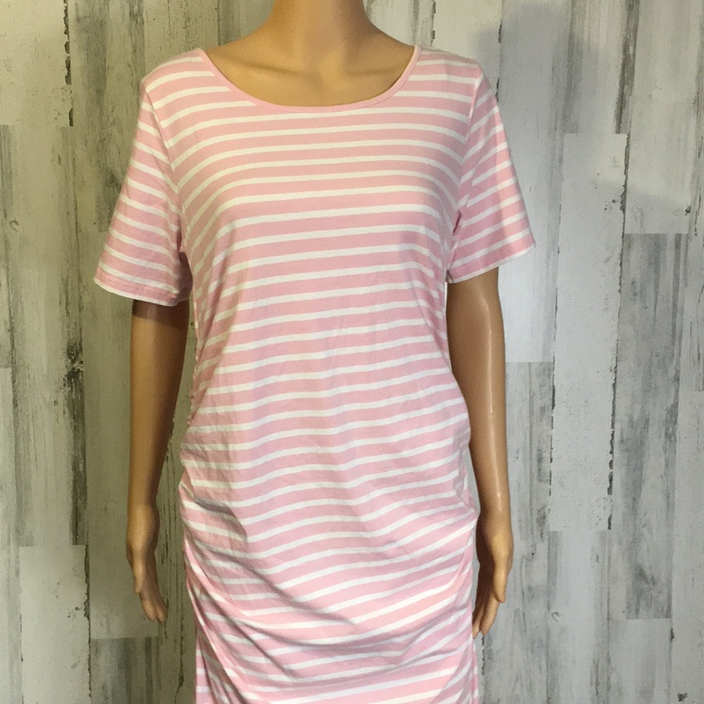 #O37 Lg Large Pink& White Striped Dress